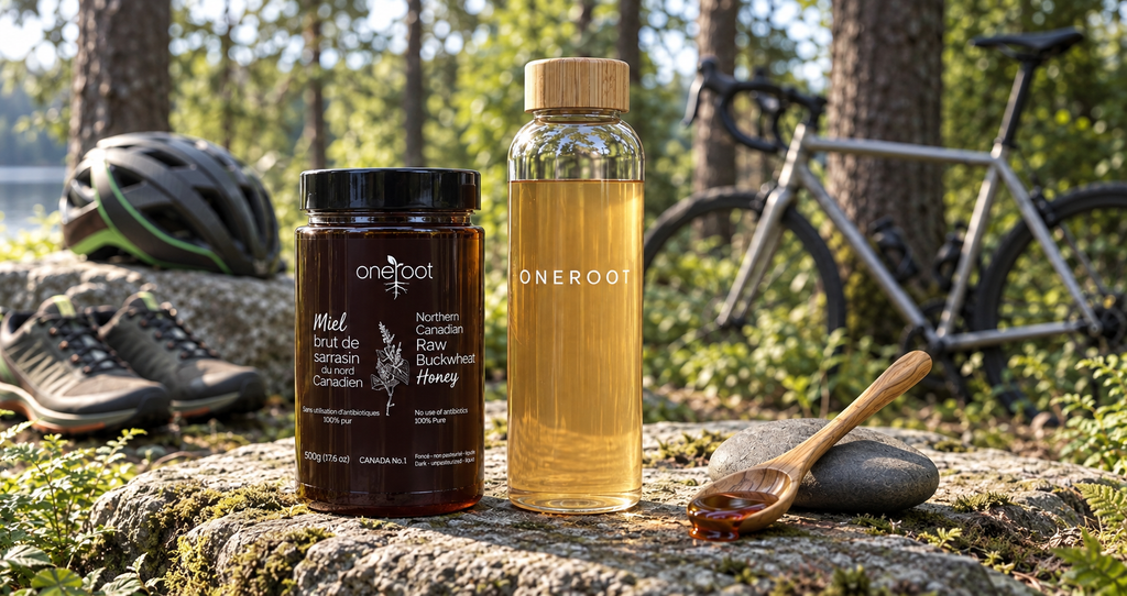 Oneroot buckwheat honey on the trail with bicycle in the background