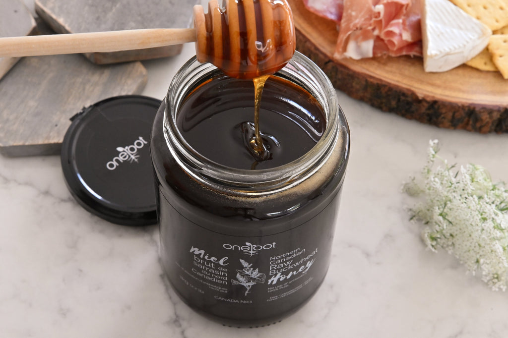 Canadian buckwheat honey showing liquid texture
