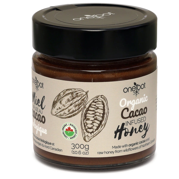Miel biologique infusé au cacao – 300g (10.58oz)