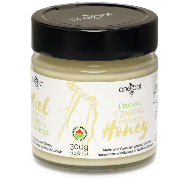 Miel biologique infusé au ginseng – 300g (10.58oz)