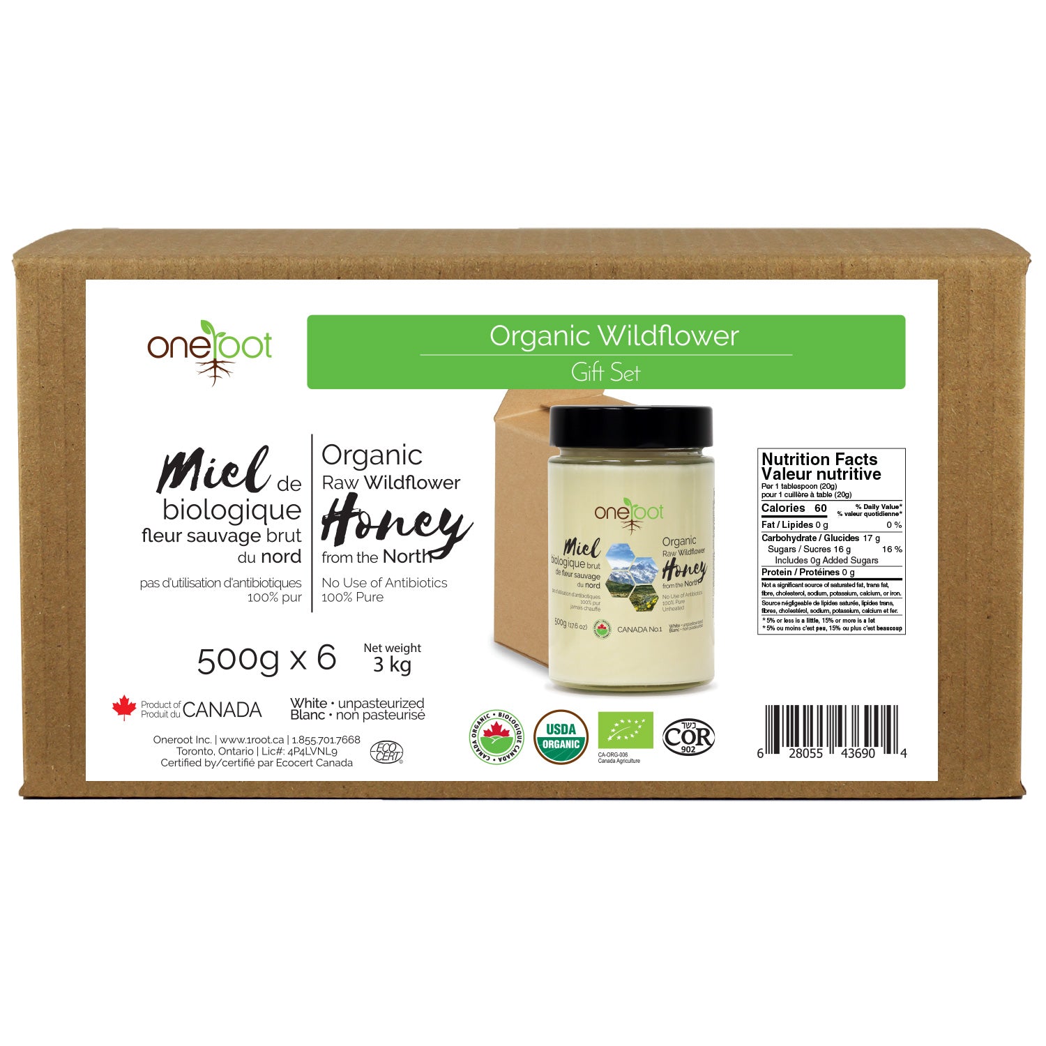 Organic Wildflower Honey Gift Box - 500g x6 | Oneroot Honey