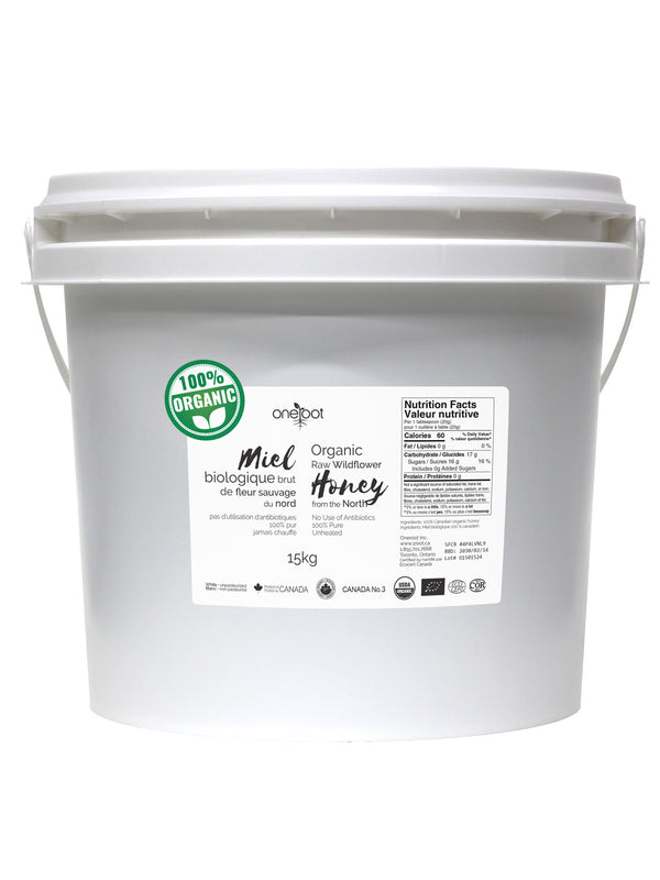 Miel biologique cru de fleurs sauvages – 15kg (33lb)