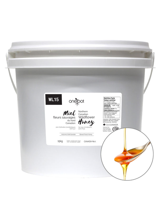 Miel liquide naturel de fleurs sauvages de la forêt boréale - 15kg (33lb)