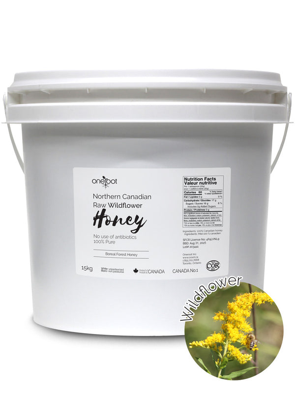 Miel naturel cru de fleurs sauvages de la forêt boréale – 15kg (33lb)